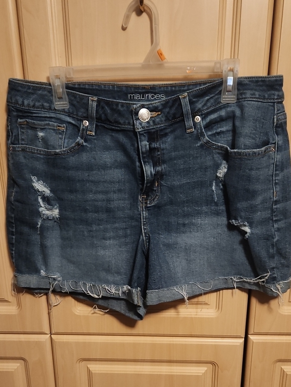 Maurices Dark Indigo Distressed Denim Cutoff Shorts
